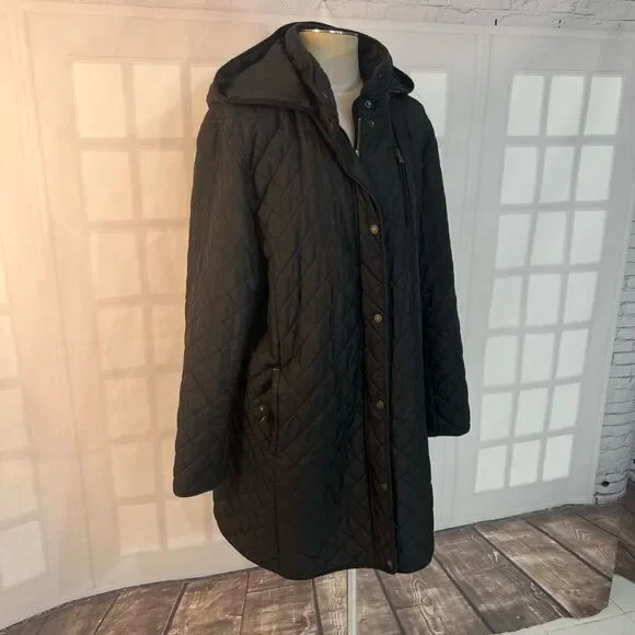 Lauren Ralph Lauren Black Quilted Mid-Length Hooded Puffer Coat Size 1X - Picture 3 of 9